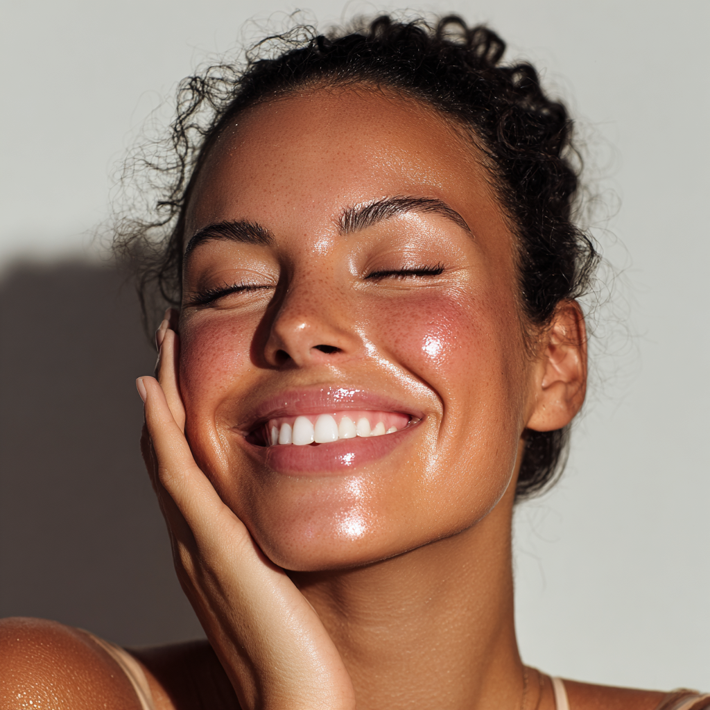 Mulher com pele saudável e expressão serena, representando os benefícios da ordem do skincare na rotina diária.