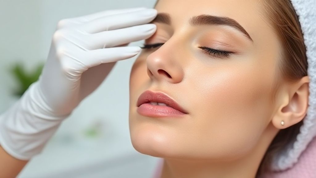 Profissional de estética aplicando protetor solar no rosto de uma paciente antes da exposição solar.