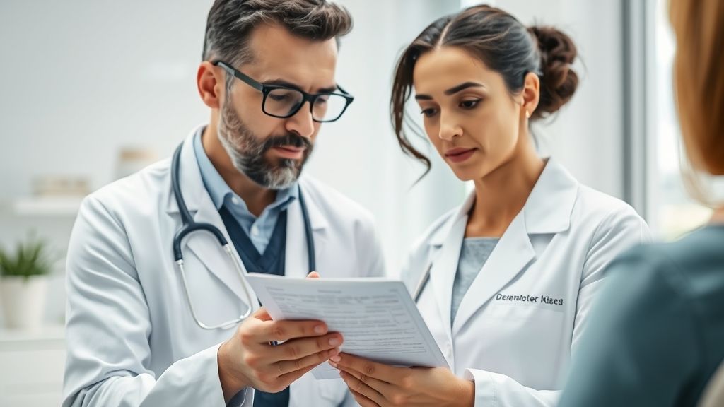 Dermatologista orientando uma paciente sobre o uso correto dos medicamentos para tratar espinhas