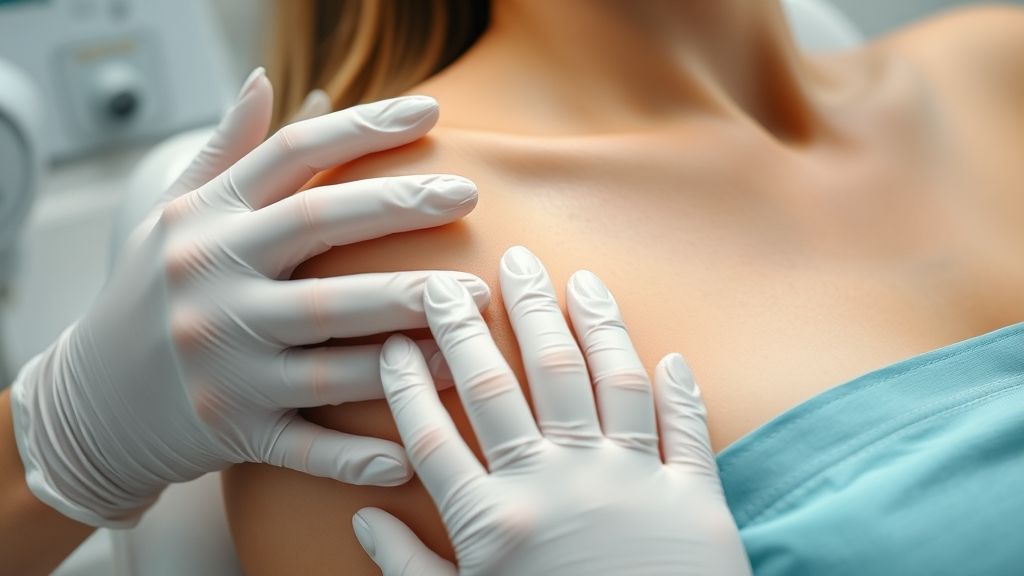 Profissional aplicando injeções ou técnica estética na região axilar de paciente