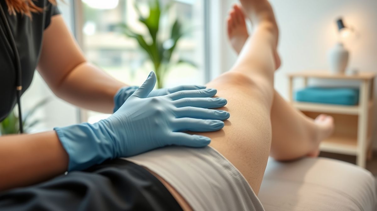 Profissional de saúde aplicando drenagem linfática em paciente com lipedema