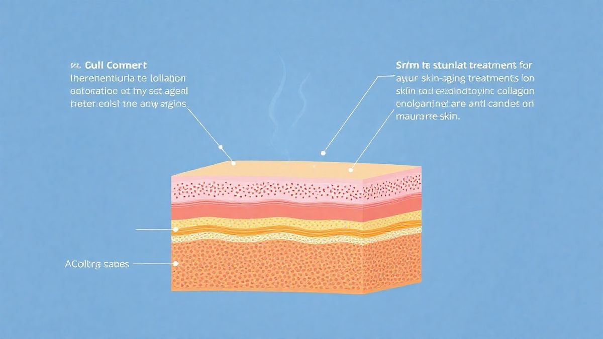 Ilustração mostrando a ação dos tratamentos anti-idade nas camadas da pele madura.