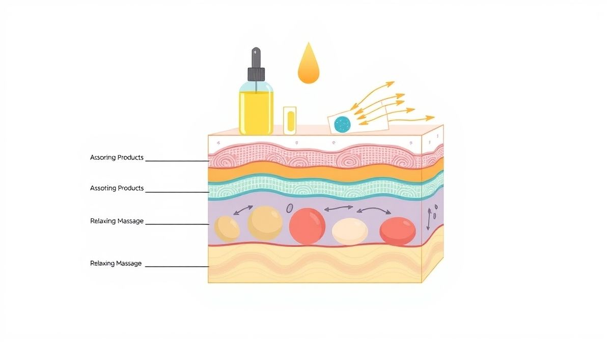 Diagrama mostrando massagem suave e absorção de dermocosméticos no tratamento Clinic Spa Relax