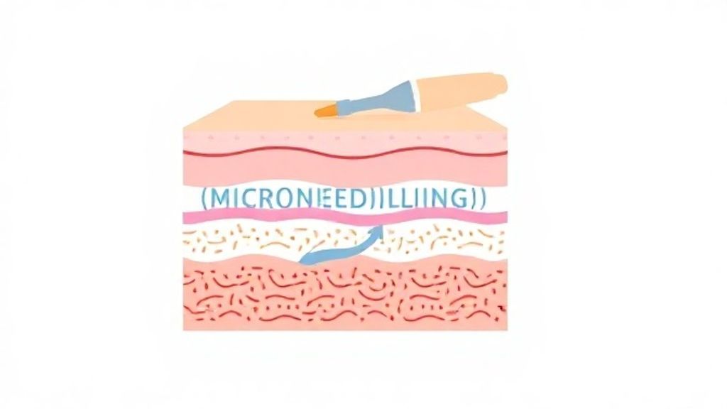Diagrama mostrando as microagulhas estimulando o colágeno nas camadas da pele.