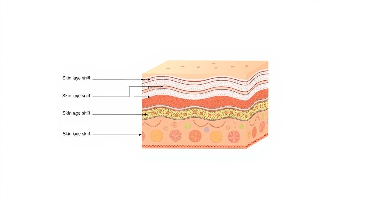 Diagrama mostrando camadas da pele e os efeitos da estética regenerativa no colágeno e elastina