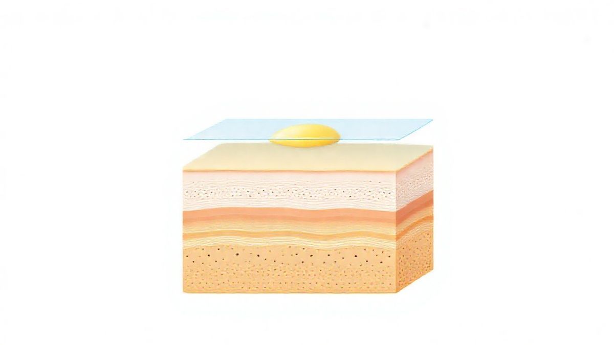 Ilustração mostrando como o protetor solar protege as camadas da pele contra os raios UV e luz visível, prevenindo o melasma.