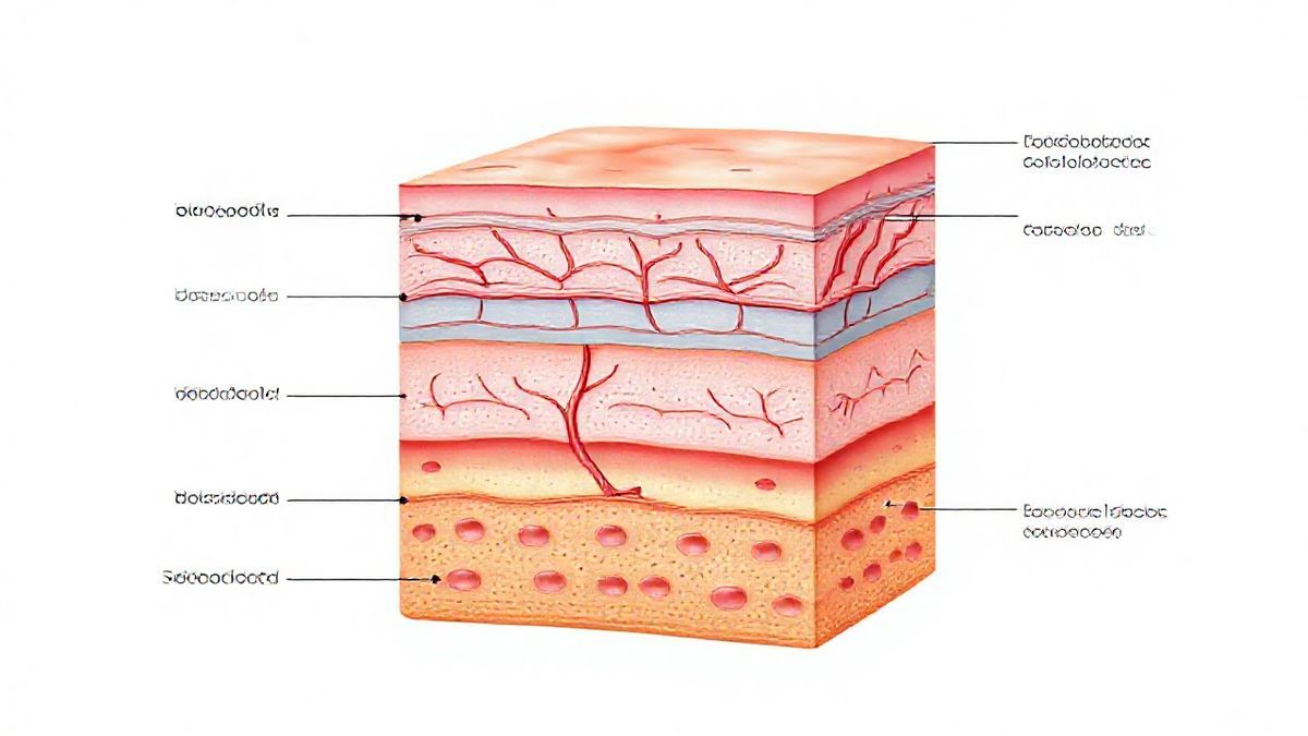 Diagrama mostrando as camadas da pele e a ação do tratamento para rosácea
