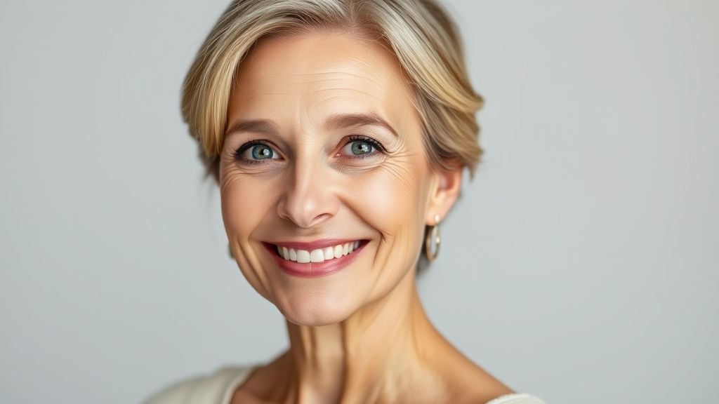 Mulher madura com pele luminosa e saudável representando os benefícios do melhor anti-rugas para menopausa