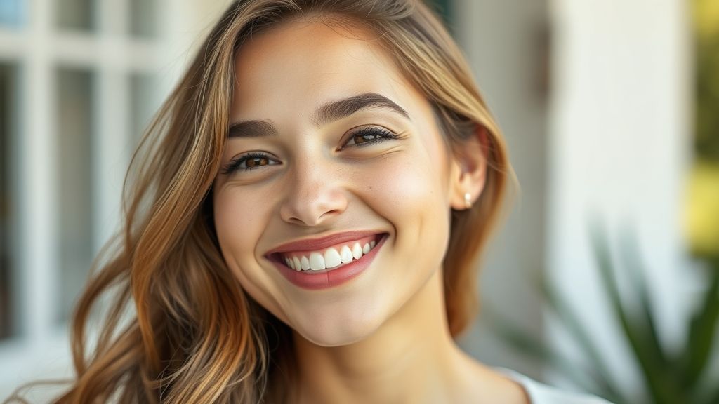 Mulher sorridente com pele saudável e uniforme, representando os resultados ao substituir truques caseiros como pasta de dente por produtos próprios para acne.