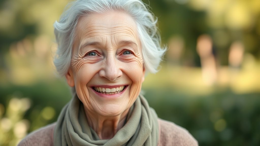 Mulher 60+ sorrindo com pele viçosa e saudável após cuidados com remédios caseiros para rugas