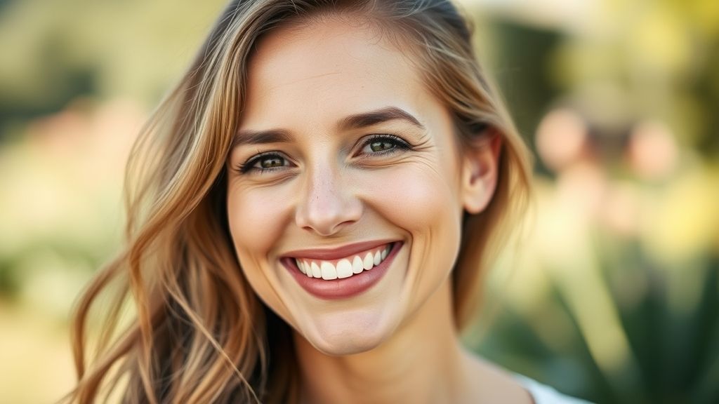 Mulher adulta sorridente com pele uniforme e saudável após tratamento contra acne