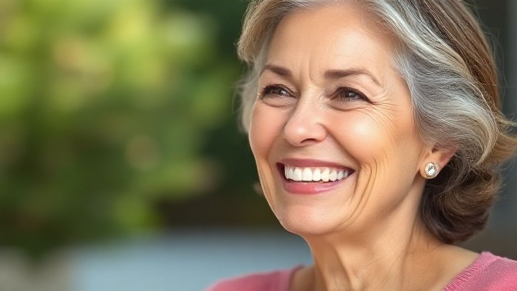 Mulher de 60+ sorrindo e com aparência saudável após sessões de drenagem linfática.