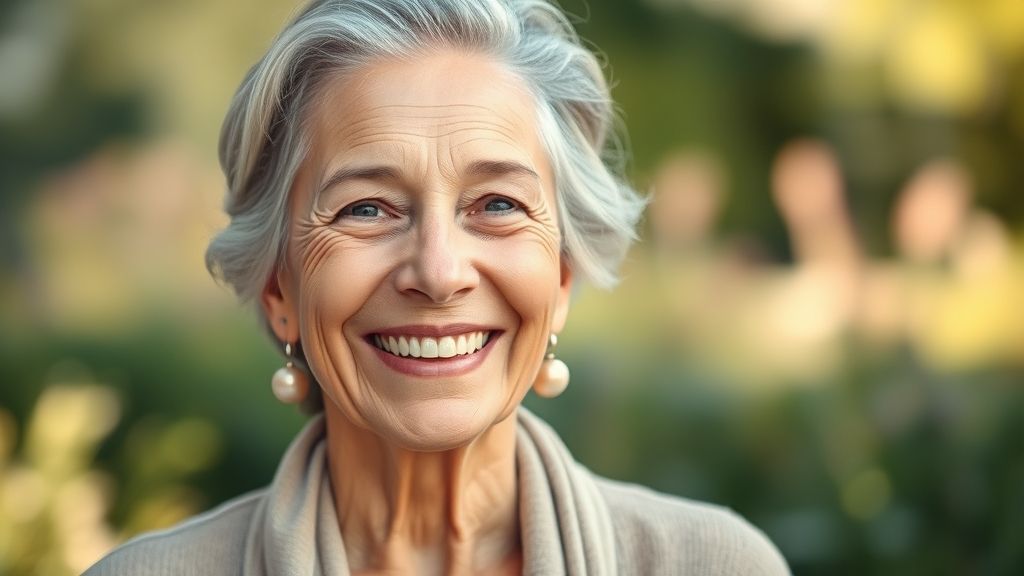 Mulher madura sorrindo com pele firme e viçosa, representando os efeitos positivos dos remédios caseiros para rugas