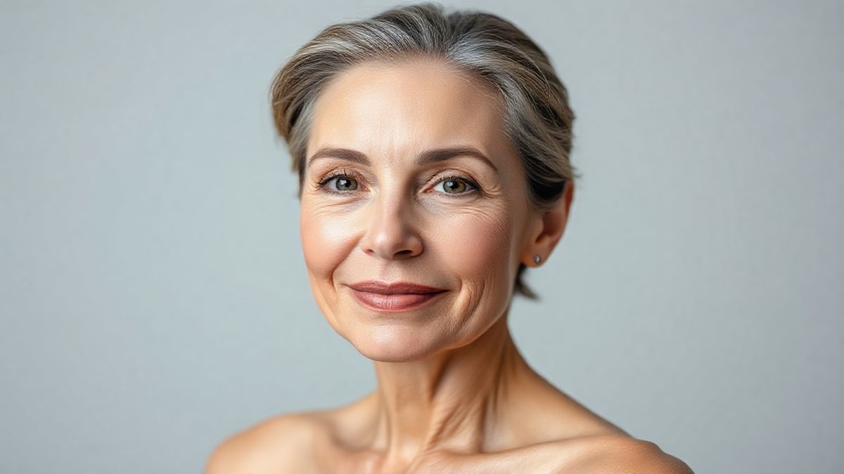 Mulher confiante de pele madura com pele luminosa e saudável, representando os benefícios dos tratamentos anti-idade para pele madura.
